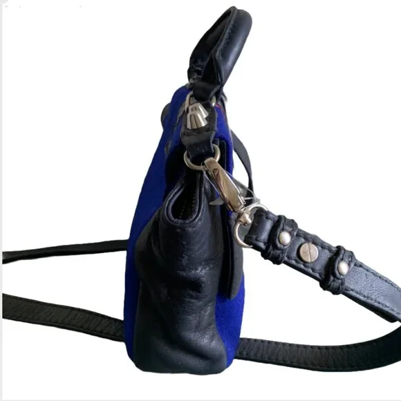 NWT Charlotte Ronson Navy Blue Wool & Black Leather Panel Crossbody Handbag - Picture 4 of 11